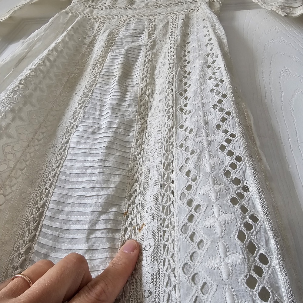 1900s Antique Edwardian White Summer Garden Lawn Dress Lace Linen Tea Gown #68 - Picture 5 of 14